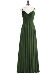 Spaghetti Bretelle Mousseline Robe avec Col en V Olive Verte Grande Taille