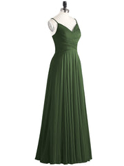 Spaghetti Bretelle Mousseline Robe avec Col en V Olive Verte
