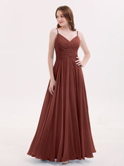 Spaghetti Bretelle Mousseline Robe avec Col en V terracotta
