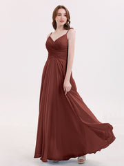 Spaghetti Bretelle Mousseline Robe avec Col en V terracotta
