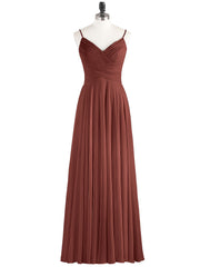 Spaghetti Bretelle Mousseline Robe avec Col en V terracotta