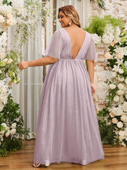 A-ligne Col en V Robes Maxi en Tulle avec Dos en V Profond Dusk Grande Taille
