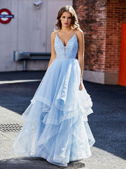 Robe de Soirée Princesse Asymétrique en Tulle à Col en V Lilas Grande Taille