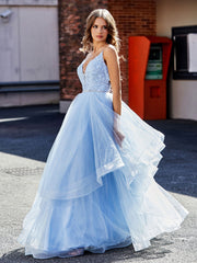 Robe de Soirée Princesse Asymétrique en Tulle à Col en V Lilas Grande Taille