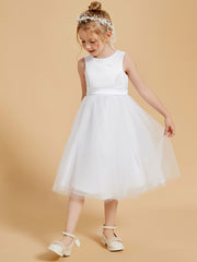 Robes de Fille Modernes en Satin et Tulle Longueur aux Genoux