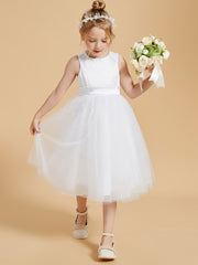 Robes de Fille Modernes en Satin et Tulle Longueur aux Genoux