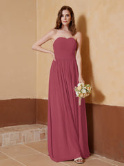 Mousseline Longue Sans Bretelles Robe pour Les Demoiselles d'honneur Cannelle Rose