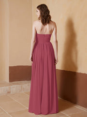 Mousseline Longue Sans Bretelles Robe pour Les Demoiselles d'honneur Cannelle Rose
