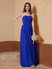 Mousseline Longue Sans Bretelles Robe pour Les Demoiselles d'honneur Bleu Royale Grande Taille