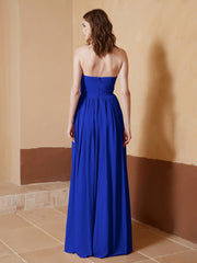Mousseline Longue Sans Bretelles Robe pour Les Demoiselles d'honneur Bleu Royale Grande Taille