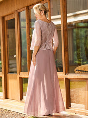 Ensemble en Mousseline avec Haut en Dentelle Rose Poudré