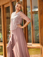 Ensemble en Mousseline avec Haut en Dentelle Rose Poudré