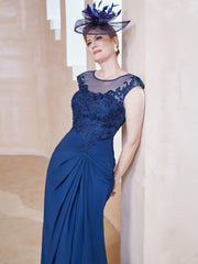 Robe en Mousseline Dentelle à Col Illusion Scoop Bleu Marine Clair Grande Taille
