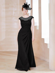 Robe en Mousseline Dentelle à Col Illusion Scoop Noir