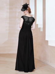 Robe en Mousseline Dentelle à Col Illusion Scoop Noir Grande Taille