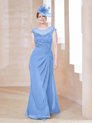 Robe en Mousseline Dentelle à Col Illusion Scoop Bleu Grande Taille