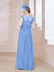 Robe en Mousseline Dentelle à Col Illusion Scoop Bleu Grande Taille
