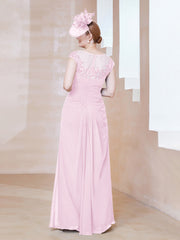 Robe en Mousseline Dentelle à Col Illusion Scoop Rose Pâle Grande Taille