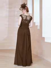 Robe en Mousseline Dentelle à Col Illusion Scoop Brun Grande Taille