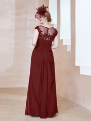 Robe en Mousseline Dentelle à Col Illusion Scoop Bordeaux