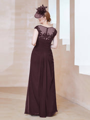 Robe en Mousseline Dentelle à Col Illusion Scoop Cabernet