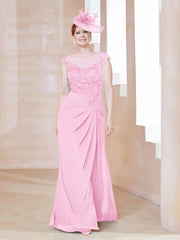 Robe en Mousseline Dentelle à Col Illusion Scoop Rose Bonbon Grande Taille
