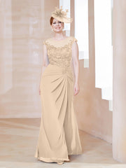 Robe en Mousseline Dentelle à Col Illusion Scoop Champagne