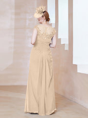 Robe en Mousseline Dentelle à Col Illusion Scoop Champagne