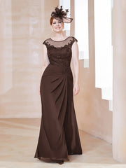 Robe en Mousseline Dentelle à Col Illusion Scoop Chocolat