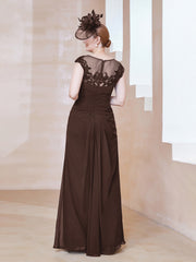 Robe en Mousseline Dentelle à Col Illusion Scoop Chocolat