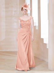 Robe en Mousseline Dentelle à Col Illusion Scoop Corail