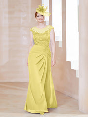 Robe en Mousseline Dentelle à Col Illusion Scoop Jonquille