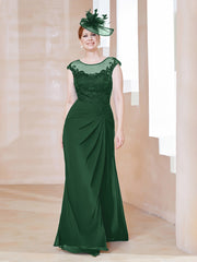 Robe en Mousseline Dentelle à Col Illusion Scoop Vert Foncé Grande Taille