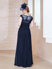 Robe en Mousseline Dentelle à Col Illusion Scoop Bleu Marine Grande Taille