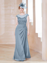 Robe en Mousseline Dentelle à Col Illusion Scoop Bleu Poudré