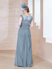 Robe en Mousseline Dentelle à Col Illusion Scoop Bleu Poudré Grande Taille