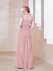 Robe en Mousseline Dentelle à Col Illusion Scoop Rose Poudré Grande Taille