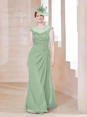 Robe en Mousseline Dentelle à Col Illusion Scoop Sauge Poudrée Grande Taille