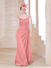 Robe en Mousseline Dentelle à Col Illusion Scoop Flamant