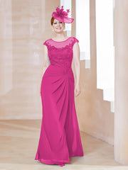 Robe en Mousseline Dentelle à Col Illusion Scoop Fuchsia