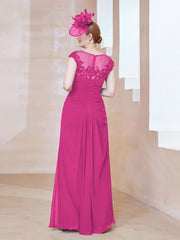 Robe en Mousseline Dentelle à Col Illusion Scoop Fuchsia Grande Taille