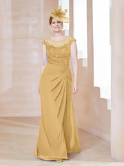 Robe en Mousseline Dentelle à Col Illusion Scoop Or Grande Taille