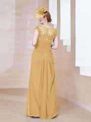 Robe en Mousseline Dentelle à Col Illusion Scoop Or Grande Taille