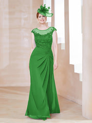 Robe en Mousseline Dentelle à Col Illusion Scoop Vert