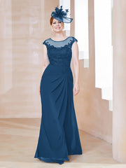 Robe en Mousseline Dentelle à Col Illusion Scoop Bleu Encre Grande Taille