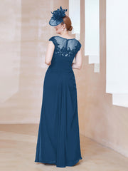 Robe en Mousseline Dentelle à Col Illusion Scoop Bleu Encre