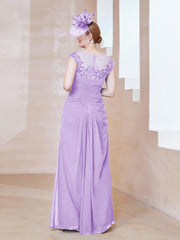Robe en Mousseline Dentelle à Col Illusion Scoop Lilas