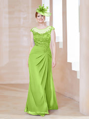 Robe en Mousseline Dentelle à Col Illusion Scoop Vert Citron