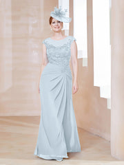 Robe en Mousseline Dentelle à Col Illusion Scoop Brume