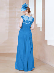 Robe en Mousseline Dentelle à Col Illusion Scoop Bleu Océan Grande Taille